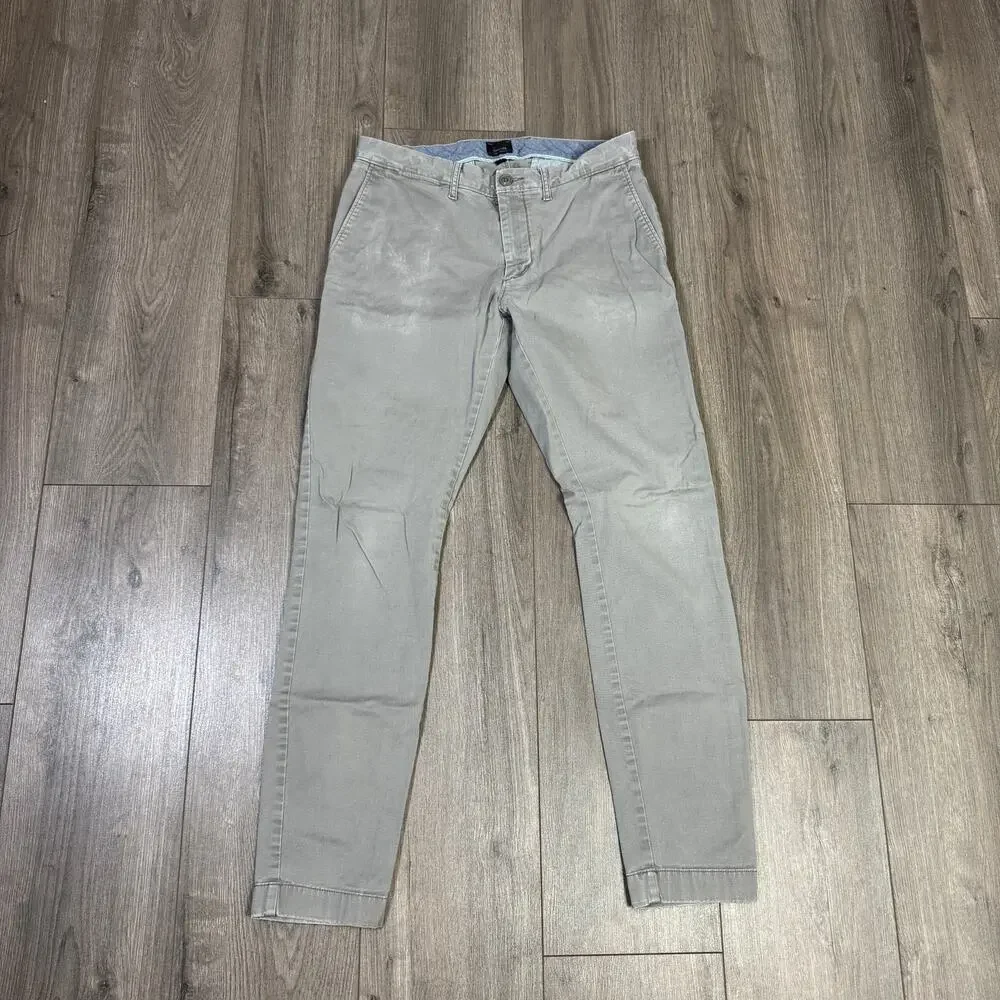 J.Crew Stretch 250 Skinny Chino Pants Mens 30x32 Gray Twill Cotton Blend Zip Fly